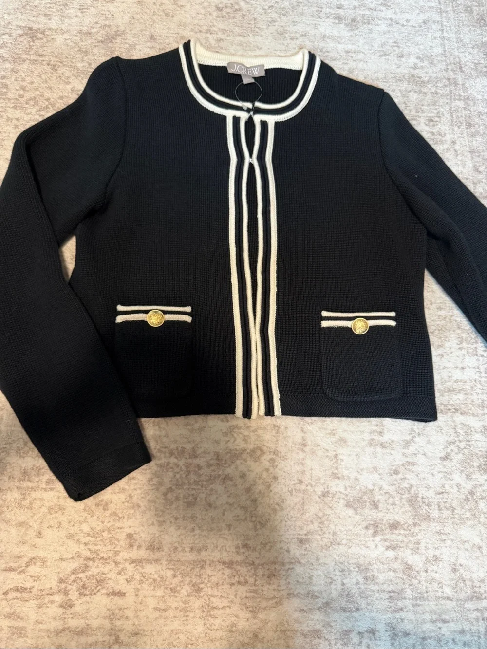 NWT J.Crew Emilie sweater lady jacket contrast trim - Black/Ivory Size S